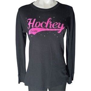 Women’s Hockey Mom X-Large Sweater W/ Rhinestones Crewneck Pink/Black Ice Skates